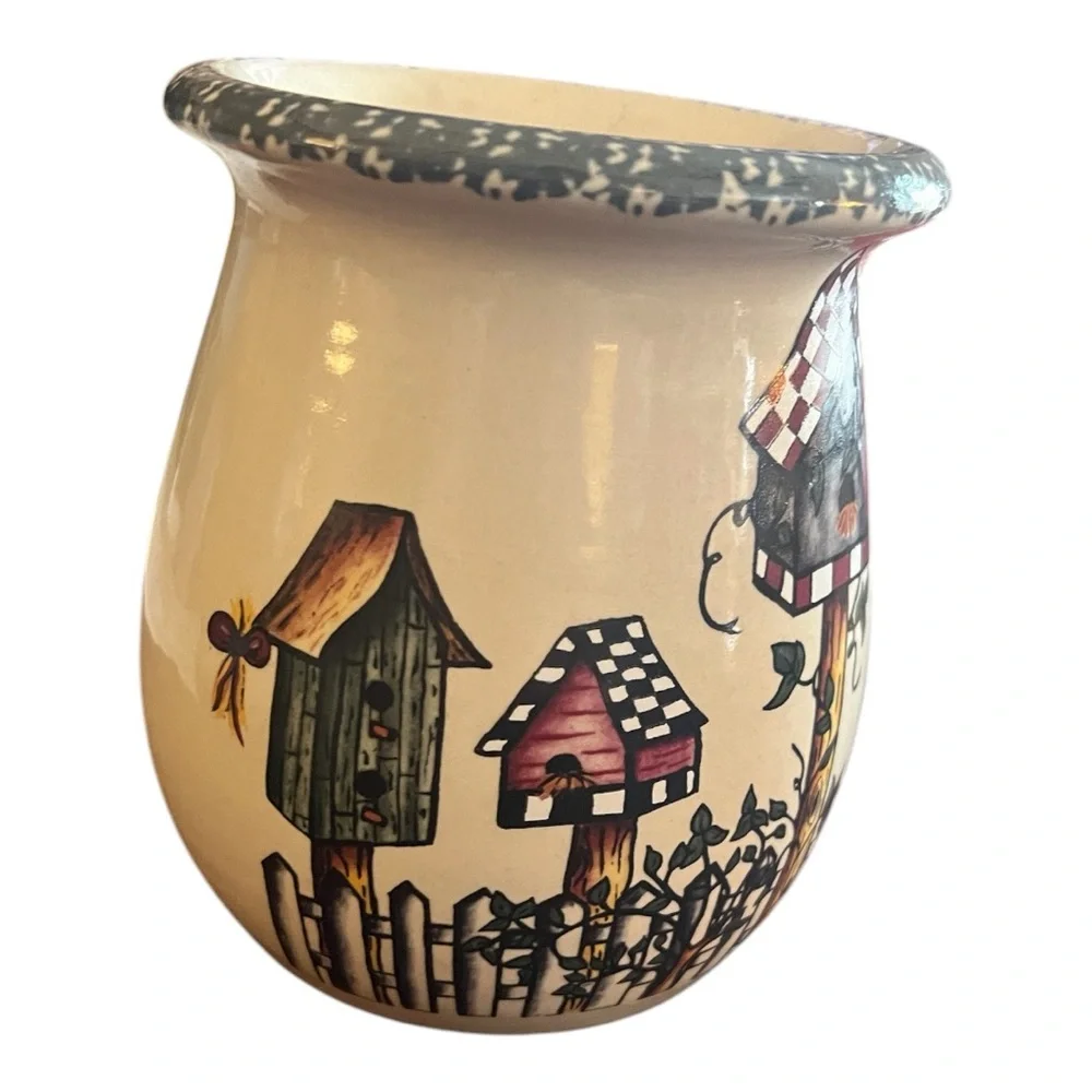 EUC~ 2000 Home & Garden Party Stoneware Birdhouse Utensil Holder USA Vintage